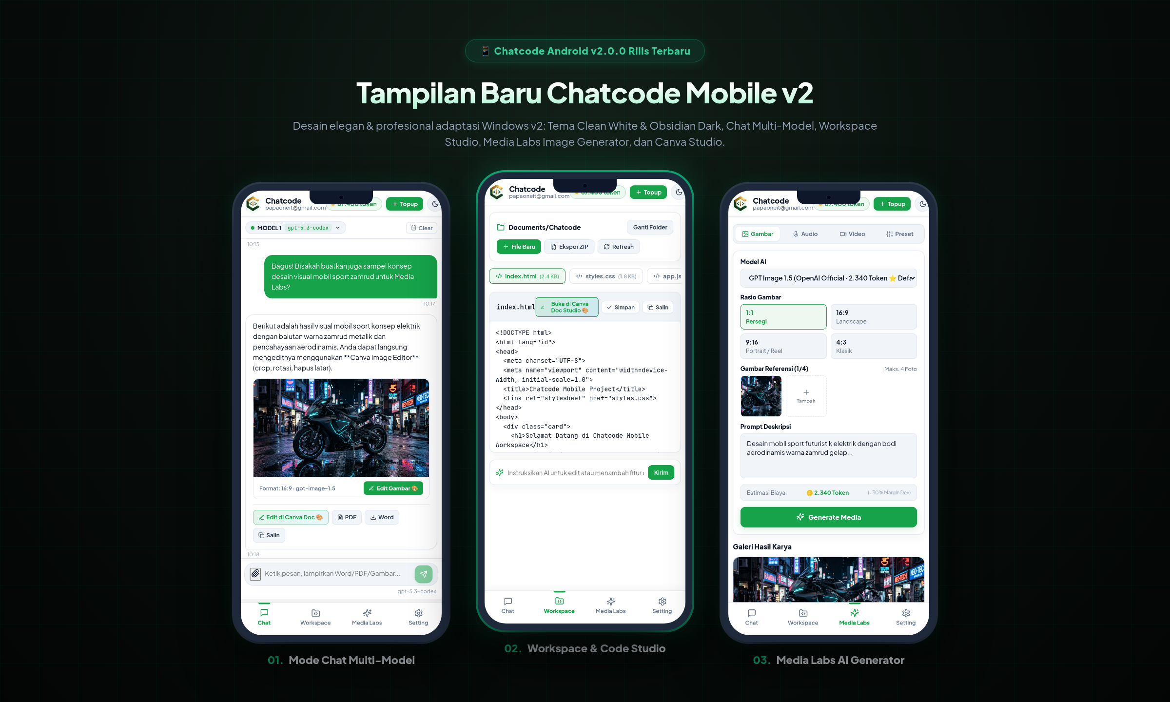 Tampilan Terbaru Chatcode Android v2.0.0